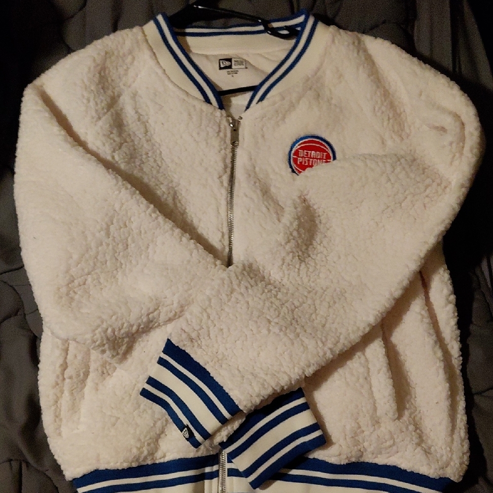 New Era White and Blue Varsity Sherpa Sweater